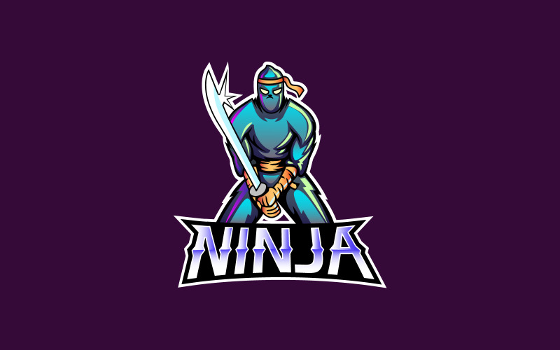 Vetor de design de logotipo de mascote de ninja com espada
