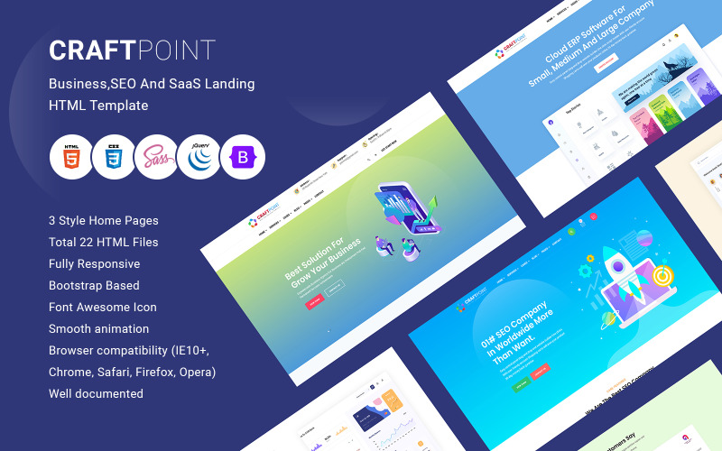 CraftPoint - Business, SEO och SaaS Landing HTML -mall
