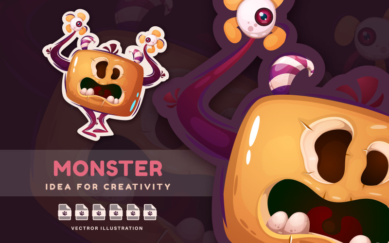 Crazy Halloween Monster - roztomilá samolepka, grafické ilustrace