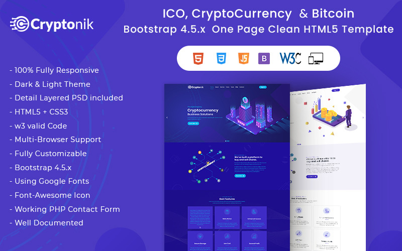 Cryptonik - Page de destination HTML ICO, Bitcoin et Crypto-monnaie