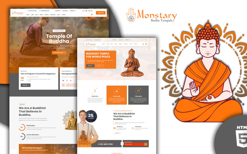 Modèle de site Web HTML5 de temple bouddhiste monstral