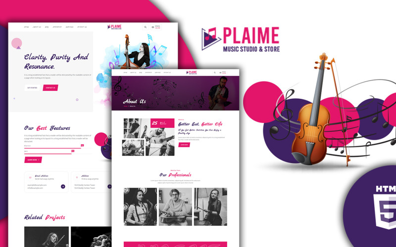 Plaime Müzik Grubu ve Müzisyen HTML5 Web Sitesi Şablonu