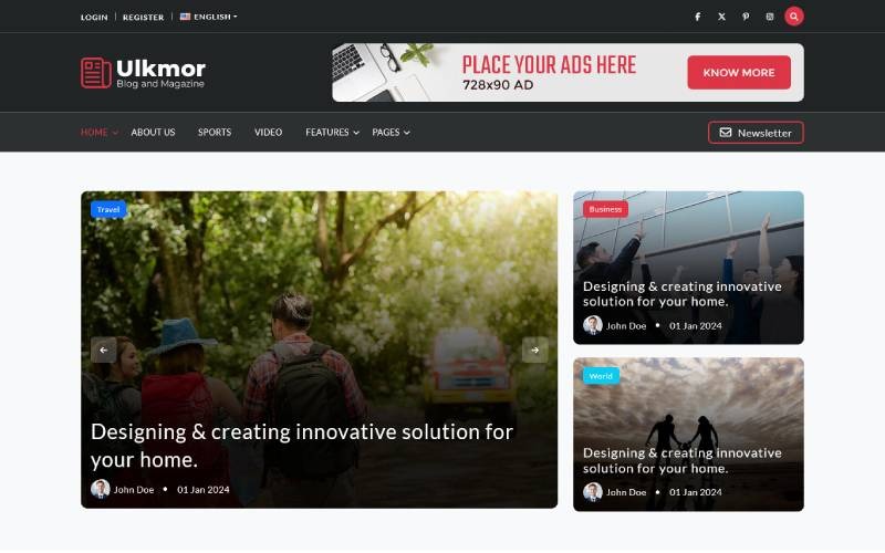 Ulkmor - HTML5 шаблон для блогу, статті та журналу