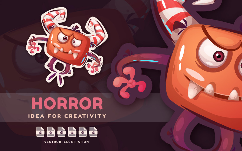 Zły potwór Halloween - śliczna naklejka, ilustracja graficzna