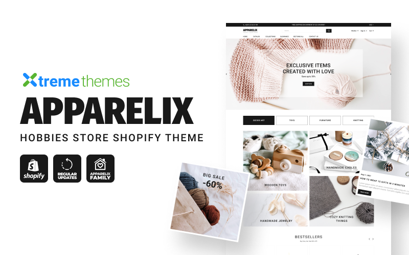 Obchod s koníčky Apparelix, téma Ručně vyráběné řemeslo Shopify