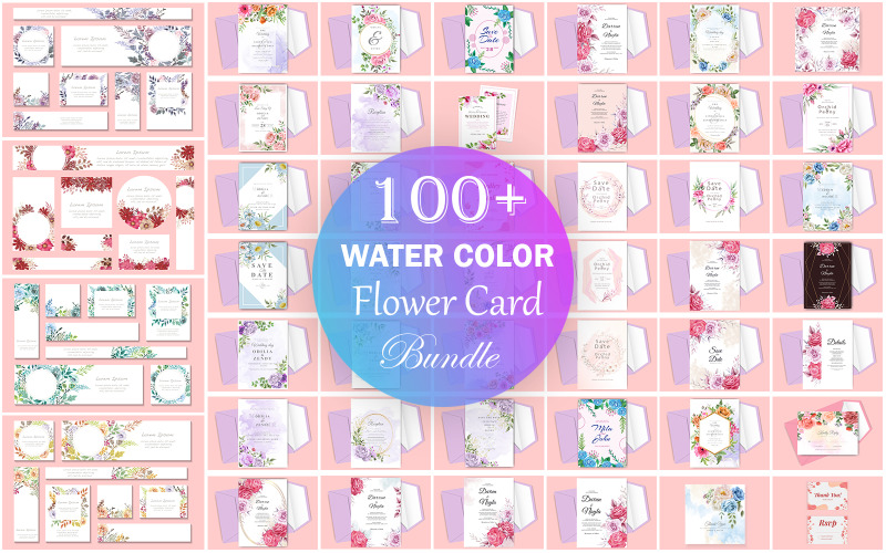 Aquarell-Blumen-Karten-Bundle, Aquarell-Blumen-Hintergrund-Bundle.