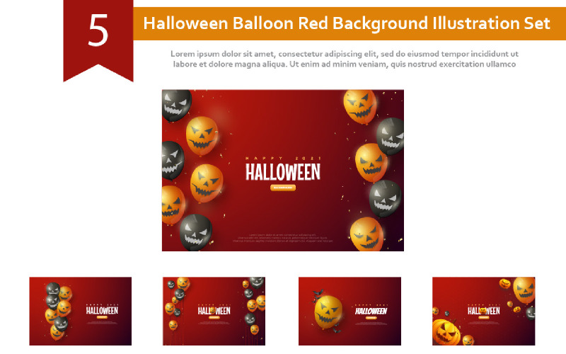 5 Halloween Balloon Červené Pozadí Sada Set