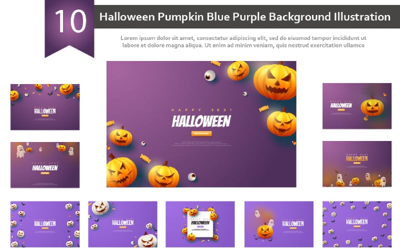 Ilustração de fundo azul roxo de abóbora de 10 Halloween