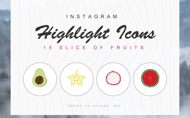 Modelo de conjunto de ícones de capa com destaque para 15 fatias de fruta do Instagram