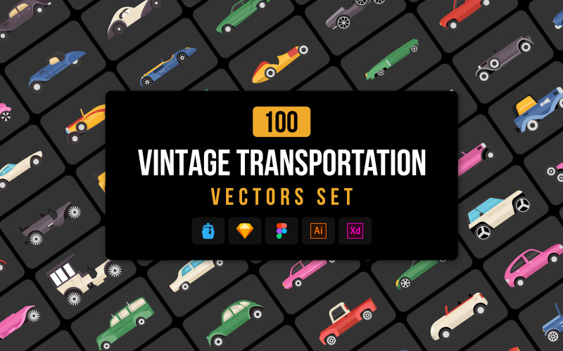 100 ikon transportu w stylu vintage