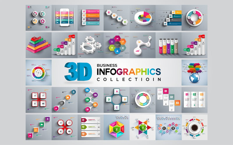 3D Modern Business Collection Ai Vector Infographic Elements