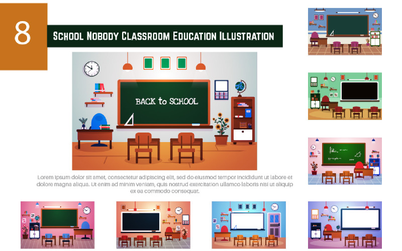 8 illustrazione di educazione in aula lavagna scolastica