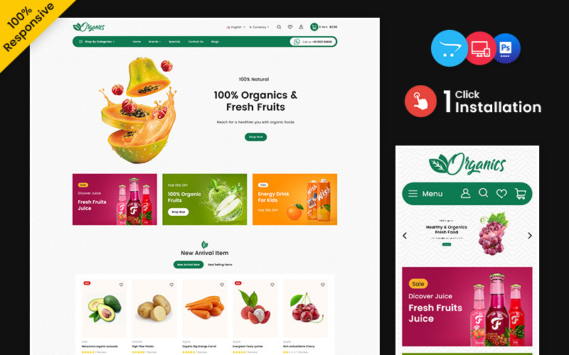 Organics – Negozio OpenCart multiuso reattivo per alimenti e bevande biologici