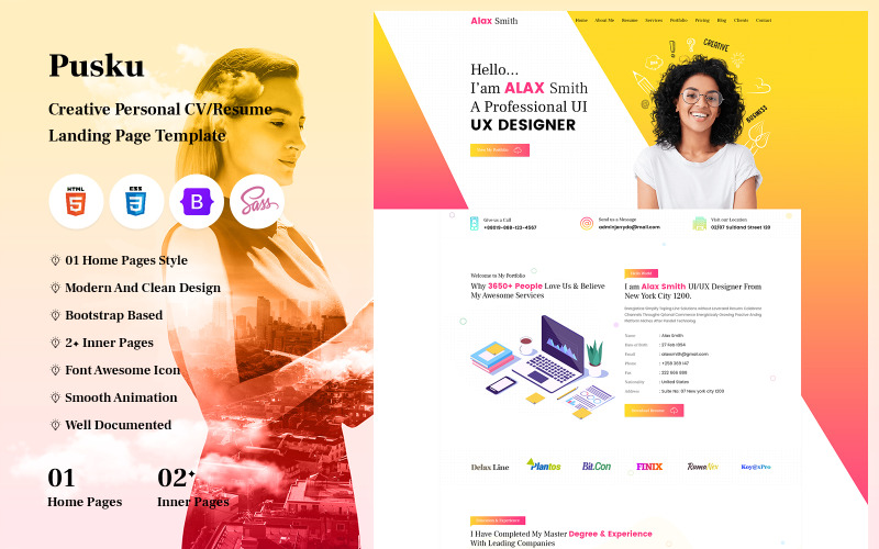Pusku - Landing Page Vorlage für einen kreativen persönlichen Lebenslauf