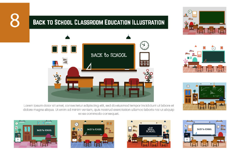 8 Zurück zu Schule Klassenzimmer Bildung Illustration