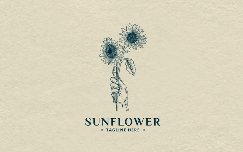 Sunflower with Hand Drawn Logo Template