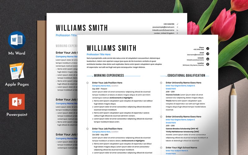 Darmowy szablon CV z czystym CV z formatem MS Word Apple Pages Powerpoint
