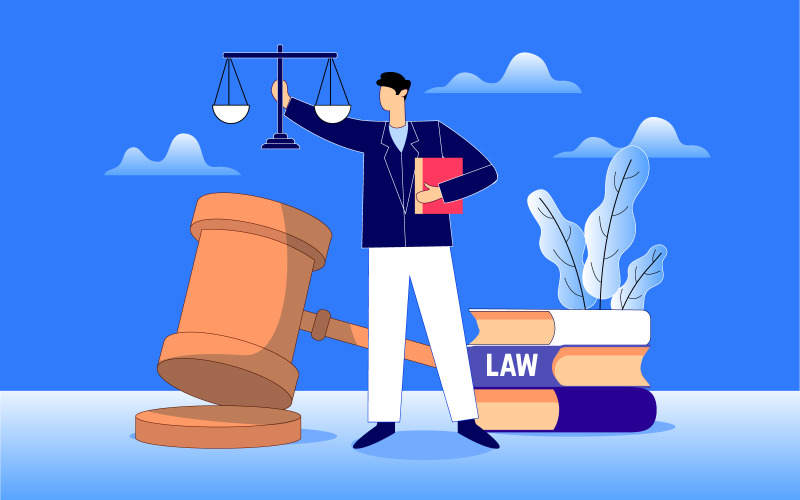Legge, avvocato, giustizia e diritto illustrazione vettoriale Concept