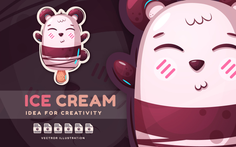 Сладкое мороженое в форме панды - Симпатичная наклейка, графика Ikkustration