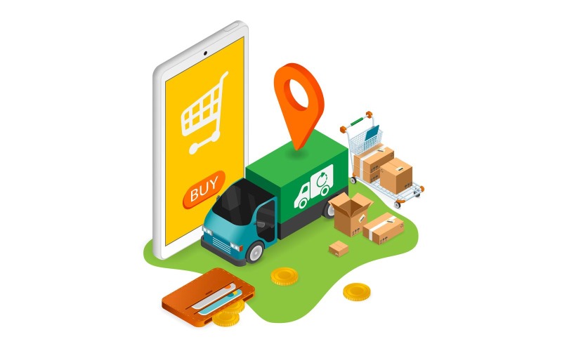 E-Commerce Mobile Shoping Isométrique 2 Vector Illustration Concept
