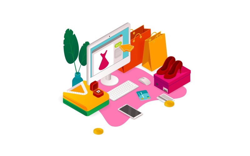 E-commerce Mobile Shoping izometryczny 4 koncepcja ilustracji wektorowych
