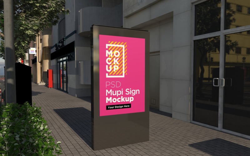 maquette de publicité de rue signe mupi au rendu 3d de la ville