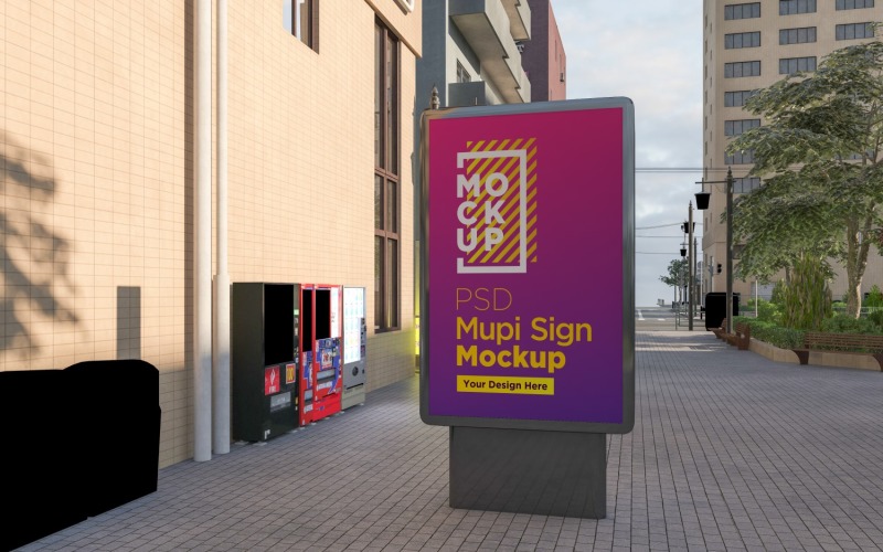 modello di pubblicità stradale del segno di mupi al modello di rendering 3d della città