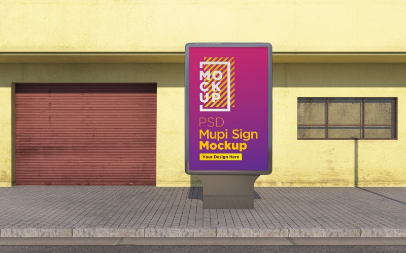 outdoor de publicidade mupi na maquete de rua modelo de design de renderização em 3D