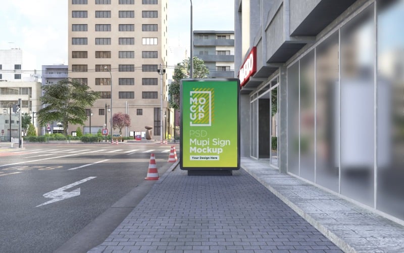 Plantilla de diseño de renderizado 3d de maqueta de publicidad callejera de señalización mupi