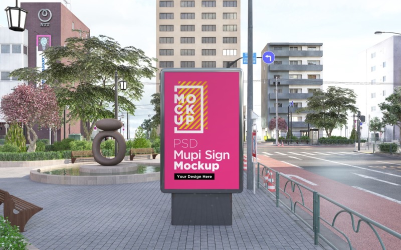 Sinal de mupi Maquete de publicidade de rua modelo de design de renderização em 3D