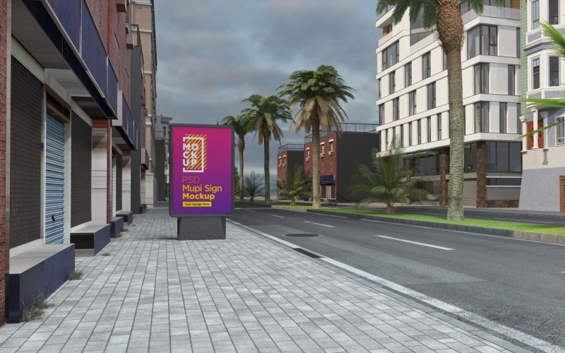 Sinalização de mupi no modelo de publicidade de rua da cidade