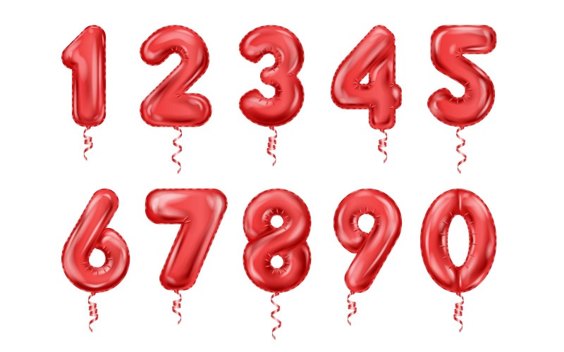 Ballon Zahlen Rot Realistische Set Vektor Illustration Konzept