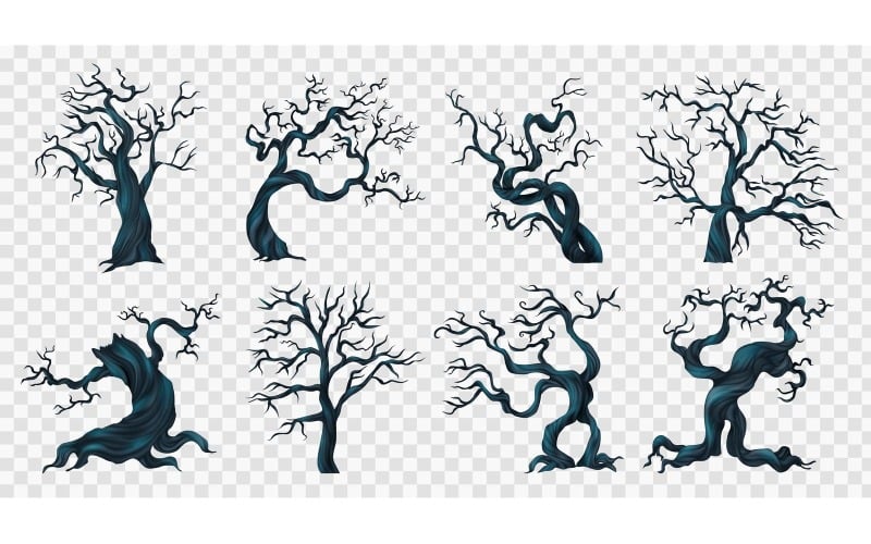 逼真的幽灵树透明集 矢量插图概念