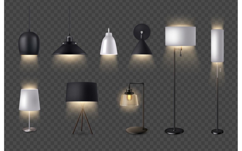 Concepto de ilustración de Vector de conjunto realista de lámpara