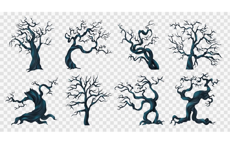 Realistyczne upiorne drzewa przezroczysty zestaw wektor ilustracja koncepcja