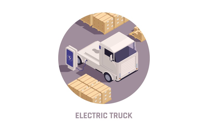 Modern Electric Truck Isometric 2 Vector Illustration Concept