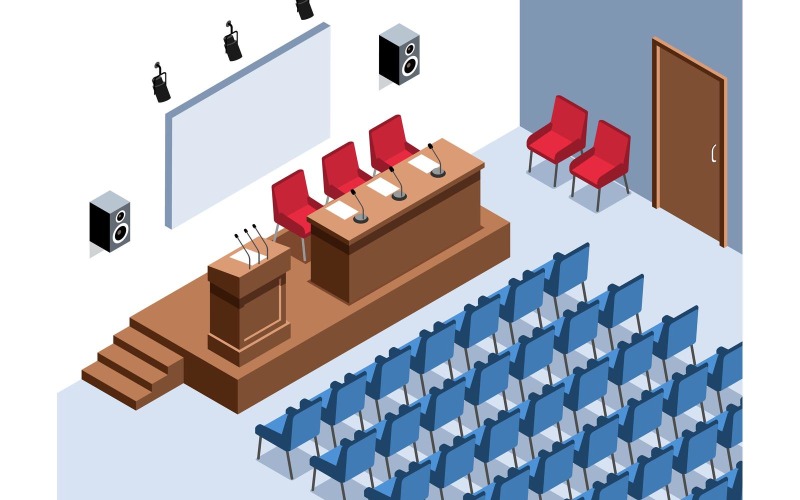 Isometric Conference Hall Illustration Vector Illustration Concept