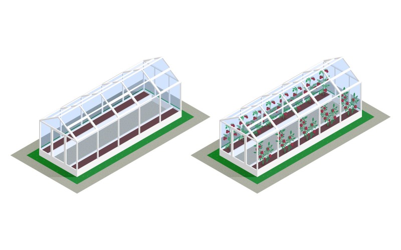 Isometrisk växthus växande uppsättning vektor illustration koncept