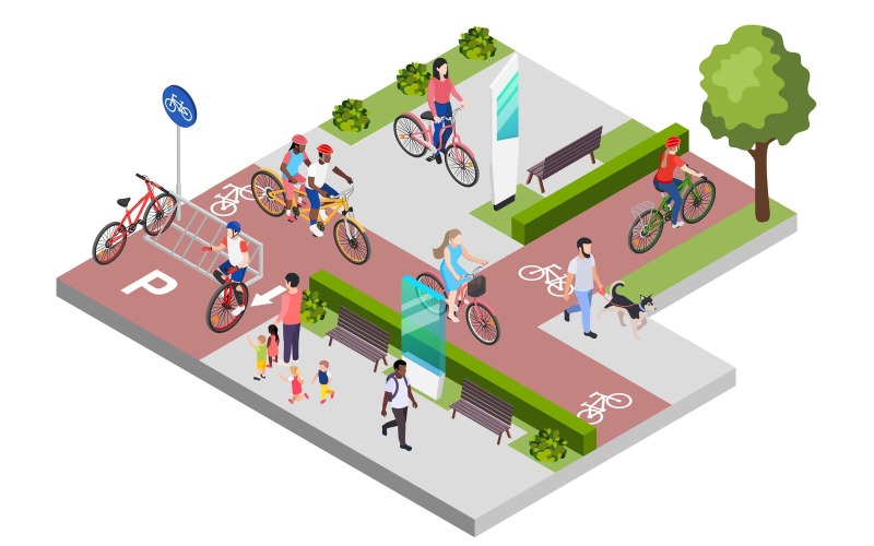 Bicicleta ciclismo isométrica 2 concepto de ilustración vectorial