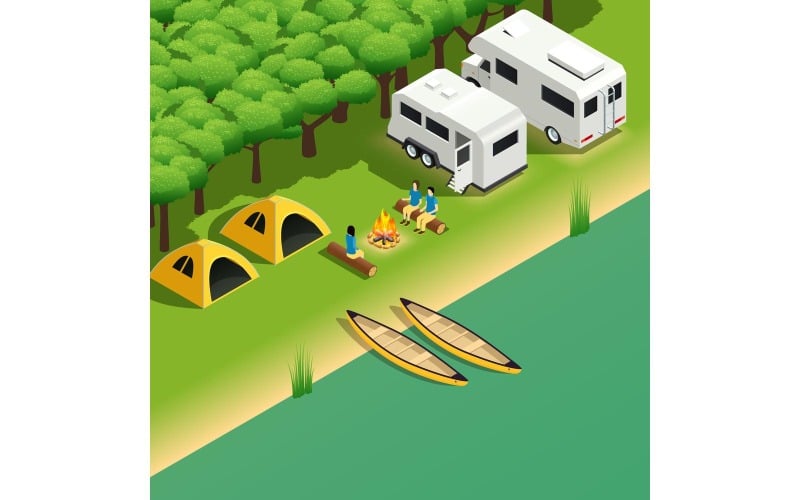 Rafting Canoeing Kayaking Isometric 4 Vector Illustration Concept