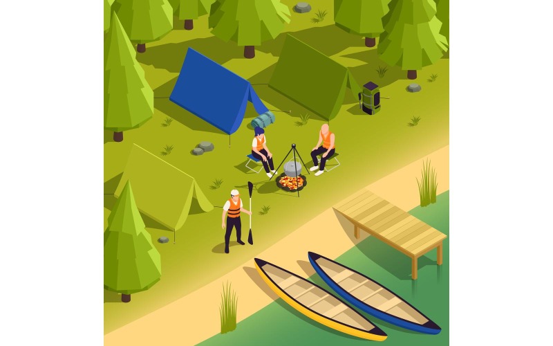 Rafting Canoeing Kayaking Isometric 5 Vector Illustration Concept