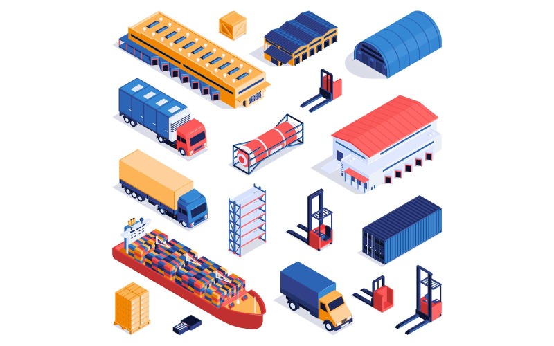 Isometric Logistic Set Vector Illustration Concept