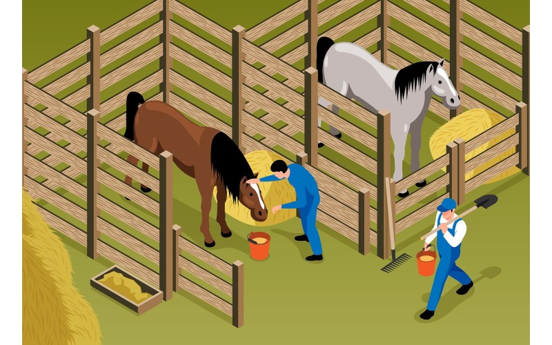 Isométrique Cheval Illustration Écurie Concept Illustration Vectorielle