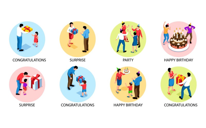Izometrikus születésnapi party tervezési koncepció vektoros illusztráció koncepció