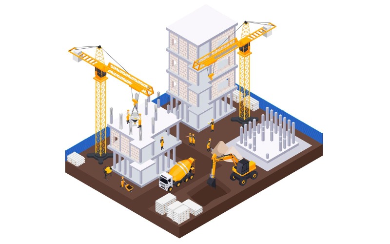 建筑等距 3 矢量插图概念