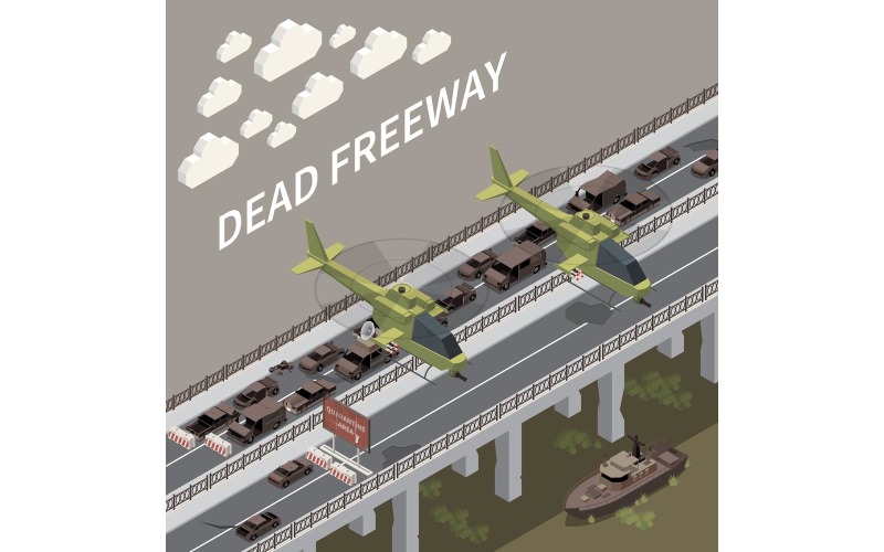 Post Apocalipsis Ciudad Isométrica 4 Concepto de ilustración vectorial