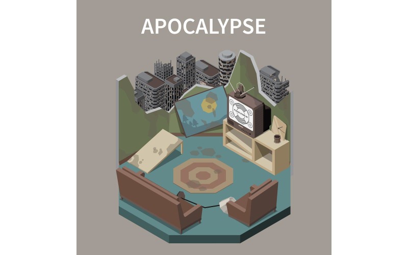 Post Apocalypse City Isometric 5 Vector Illustration Concept
