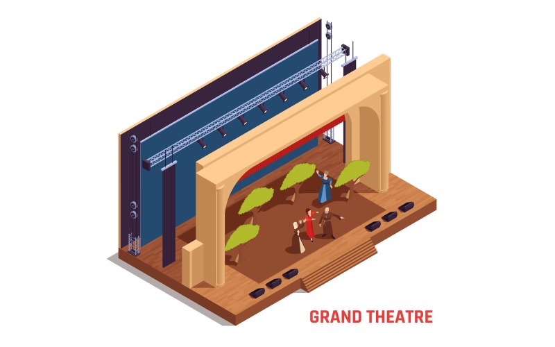Concepto de ilustración de vector isométrico 3 de teatro de ópera
