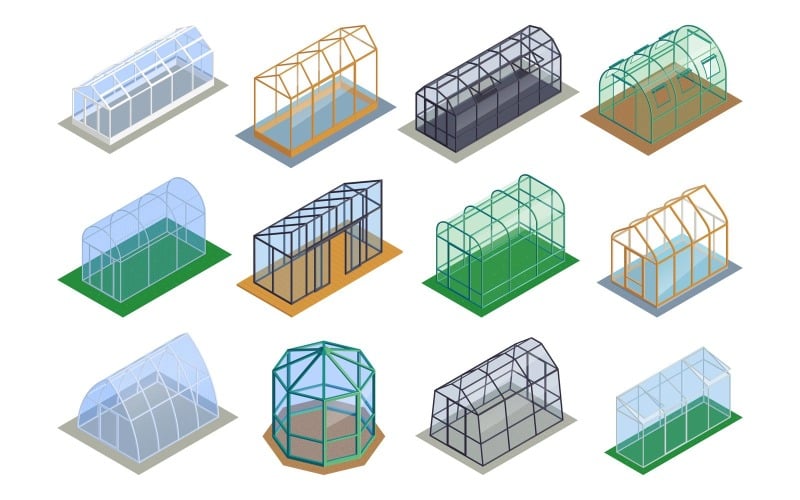 Isometric Greenhouse Set Vector Illustration Concept