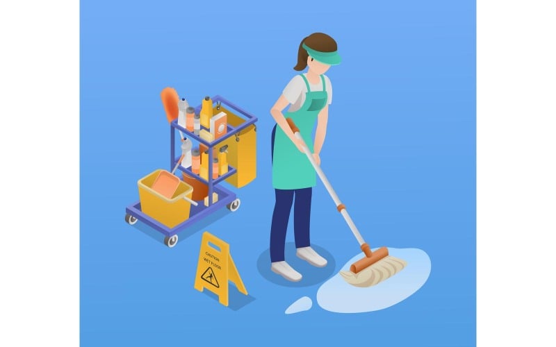 Professioneller Reinigungsservice isometrische 3 Vektor-Illustration-Konzept
